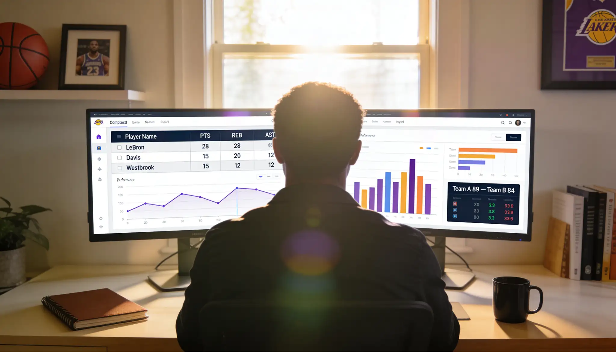 Professional NBA betting analysis setup with statistics and odds comparison tools